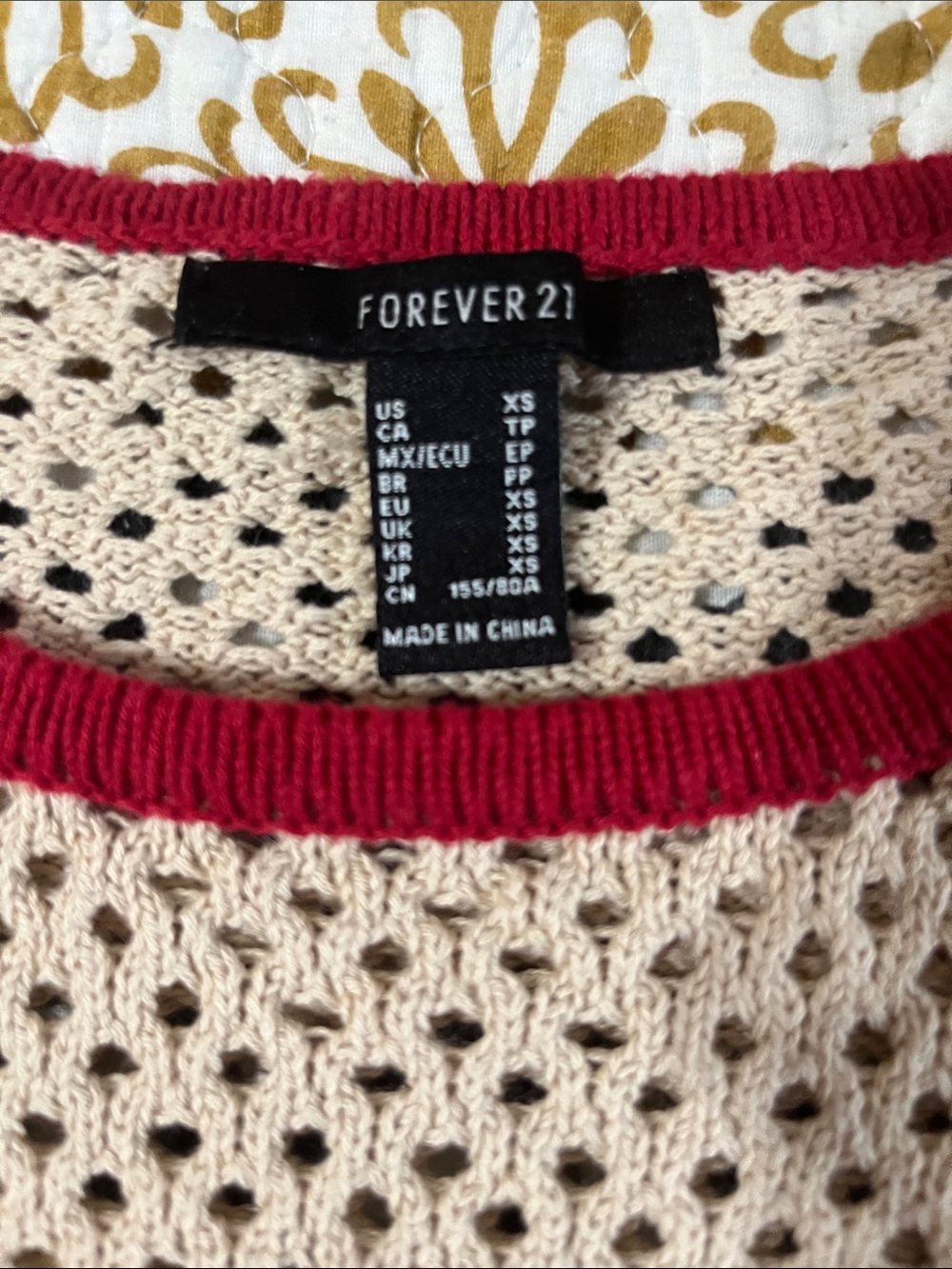 Forever 21 Cream Crochet Crop Top with Red Trim and 76 Patch - Picture 6 of 8